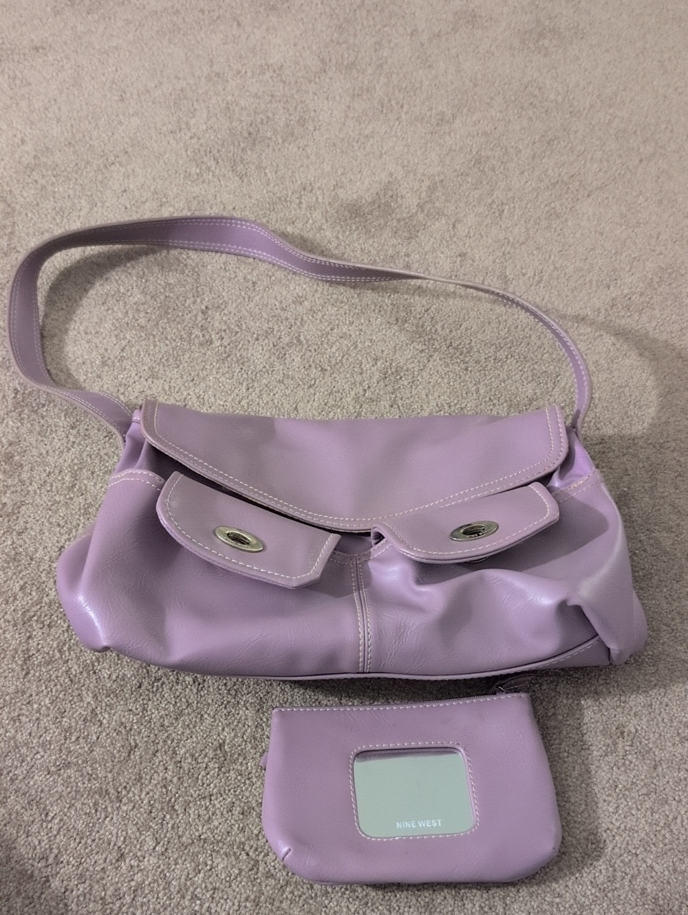Nine West Lavender Shoulder Bag with Matching Pouch Set